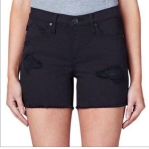 Rock & Republic Distressed Frayed Jean Shorts, Black, Sz 16